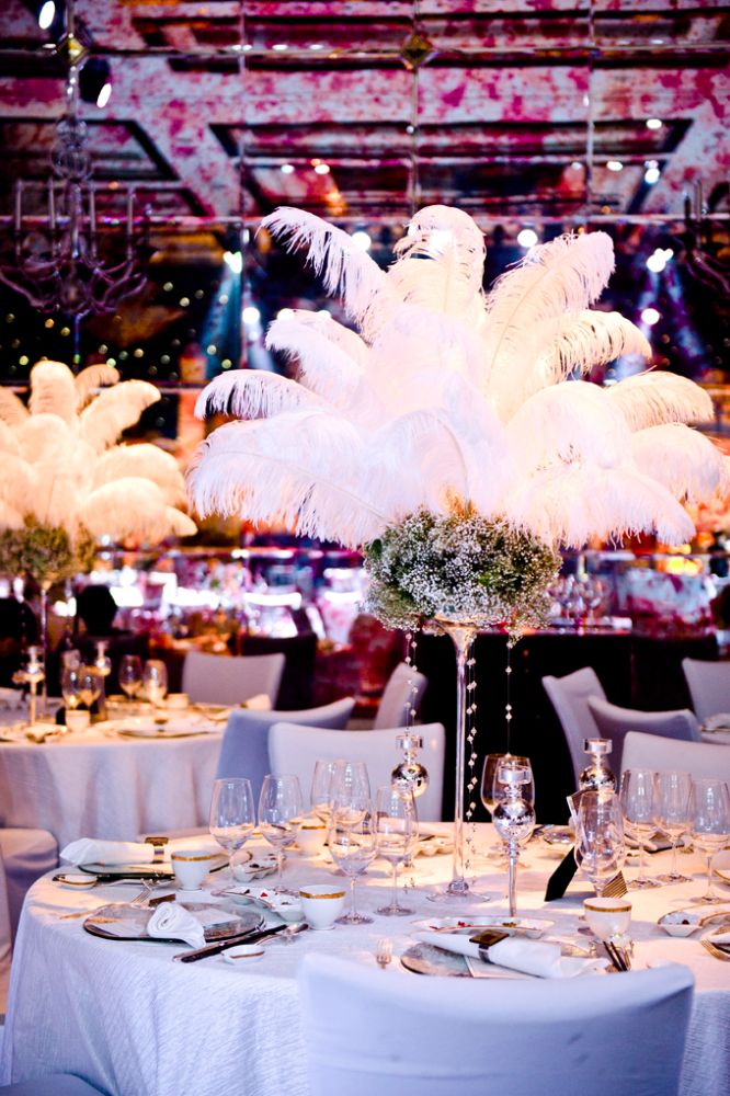 feather feature table centrepiece wedding celebrations