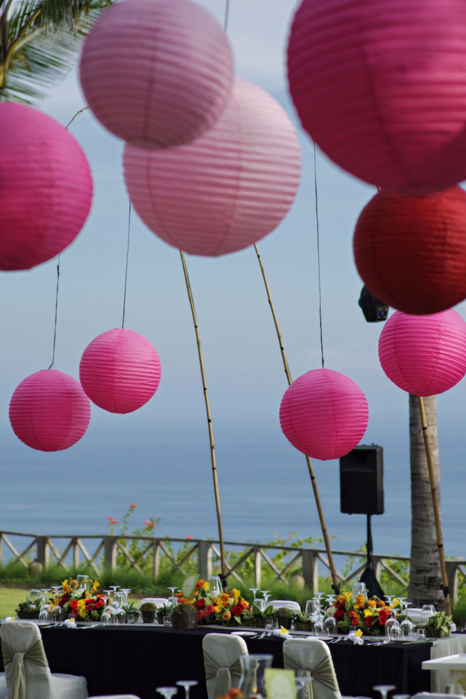 pink and red lanterns destination wedding bali